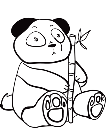 Cute Panda Holding A Bamboo Branch Coloring Page